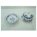 Churchill Blue Willow Covered Casserole Dish, Hankook "Seine Blue Onion" Pattern Serving Bowls