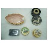 Vintage Lenox Acanthus Leaf Dish, Scotch Tape Dispenser, Staffordshire Enamel Trinket Boxes