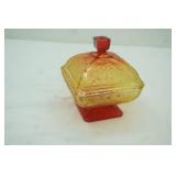 Vintage Jeannette Glass Amberina Acorn and Oak Leaf Covered Candy Dish