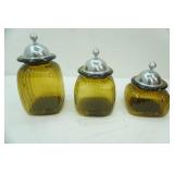 Artland 3-Piece set of Amber Ribbed Glass Canisters w/Pewter-Style Lids (amber/green/yellow)