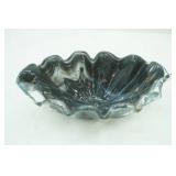 Murano Shell Glass Bowl Black w/Bronze Splatter. (Murano Sticker) 10.25"x6"x3.25"