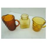 Vintage Amber Glass Pitchers and Water Decanter