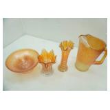 Vintage  Jeannette Glass Marigold Carnival Glass Pitcher "Tree Bark" Pattern;