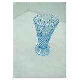 Vintage Indiana Glass Diamond Point Vase in Blue Color