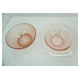 Vintage Anchor Hocking Queen Mary Pink Depression Glass Bowl and Pink Depression Glass Bowl with etched flower design