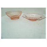 Vintage Anchor Hocking Queen Mary Pink Depression Glass Bowl and Pink Depression Glass Bowl with etched flower design