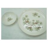 Vintage Stetson Marcrest Misty Pine Pattern Bowl and Dinner Plates. Ovenproof Dinnerware