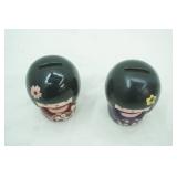 Set of 2 Japanese Kokeshi Doll Coin Banks. 4" tall