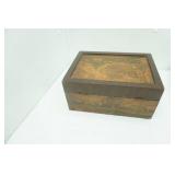 Old World Desktop Cigar Humidor w/antique Map Veneer. 11"x8"x5"
