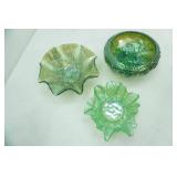 Imperial Green Carnival Glass Pieces, Iridescent Finish