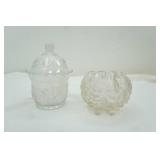 Imperial Glass Iridescent Carnival "Beaded Jewel" pattern Covered Candy Dish, Antique Dugan "Grape Delight" Carnival Glass Rose Bowl