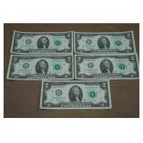 *5* Uncirculated Sequential US $2 Bills
