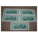 *5* Uncirculated Sequential US $2 Bills