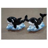 Vintage Salt & Pepper Shaker Set - Orca Whales