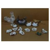 Glass Hen on Nest Dishes and Napkin Rings