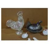 Glass Hen on Nest Dishes and Napkin Rings