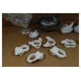 Glass Hen on Nest Dishes and Napkin Rings