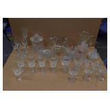 Assorted Clear Glassware - Pitcher, Wine Glasses, Flutes, Dishes