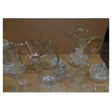 Assorted Clear Glassware - Pitcher, Wine Glasses, Flutes, Dishes