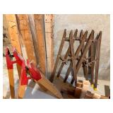 Wooden & Metal Saw Horses and Wheel Carts