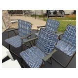 Four Webbed Lawn Chairs & Plastic Outdoor Tables
