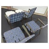 Four Webbed Lawn Chairs & Plastic Outdoor Tables