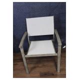 Set Of 2 Teak And White Mesh Outdoor Chairs