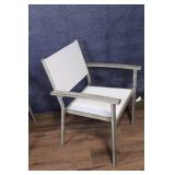 Set Of 2 Teak And White Mesh Outdoor Chairs