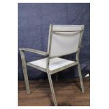Set Of 2 Teak And White Mesh Outdoor Chairs