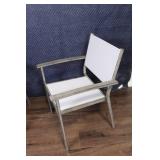 Set Of 2 Teak And White Mesh Outdoor Chairs