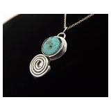 .925 Sterling Silver Primitive Raw Turquoise Pendant Necklace