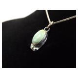 .925 Sterling Silver Green Turquoise Cabochon Pendant Necklace