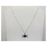 .925 Sterling Silver Amethyst Cabochon Eclipse Pendant Necklace