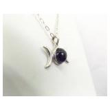 .925 Sterling Silver Amethyst Cabochon Eclipse Pendant Necklace