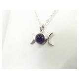 .925 Sterling Silver Amethyst Cabochon Eclipse Pendant Necklace