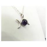 .925 Sterling Silver Amethyst Cabochon Eclipse Pendant Necklace