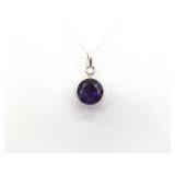 .925 Sterling Silver Faceted Amethyst Crystal Pendant Necklace