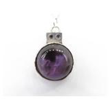 .925 Sterling Silver Amethyst Dichroic Glass Cabochon Primitive Pendant Necklace