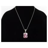 .925 Sterling Silver Pink Sapphire Crystal Pendant Necklace