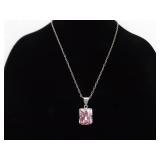 .925 Sterling Silver Pink Sapphire Crystal Pendant Necklace