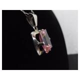 .925 Sterling Silver Pink Sapphire Crystal Pendant Necklace
