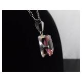 .925 Sterling Silver Pink Sapphire Crystal Pendant Necklace