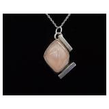 .925 Sterling Silver Rose Quartz Primitive Pendant Necklace