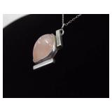 .925 Sterling Silver Rose Quartz Primitive Pendant Necklace