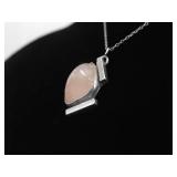 .925 Sterling Silver Rose Quartz Primitive Pendant Necklace