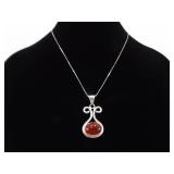 .925 Sterling Silver Red Jasper Cabochon Pendant Necklace