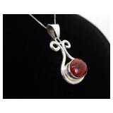 .925 Sterling Silver Red Jasper Cabochon Pendant Necklace