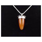 .925 Sterling Silver Carnelian Tooth Pendant Necklace