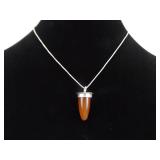 .925 Sterling Silver Carnelian Tooth Pendant Necklace