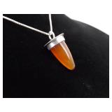 .925 Sterling Silver Carnelian Tooth Pendant Necklace